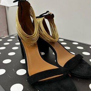 Aquazzura Black and Gold Strappy Heels